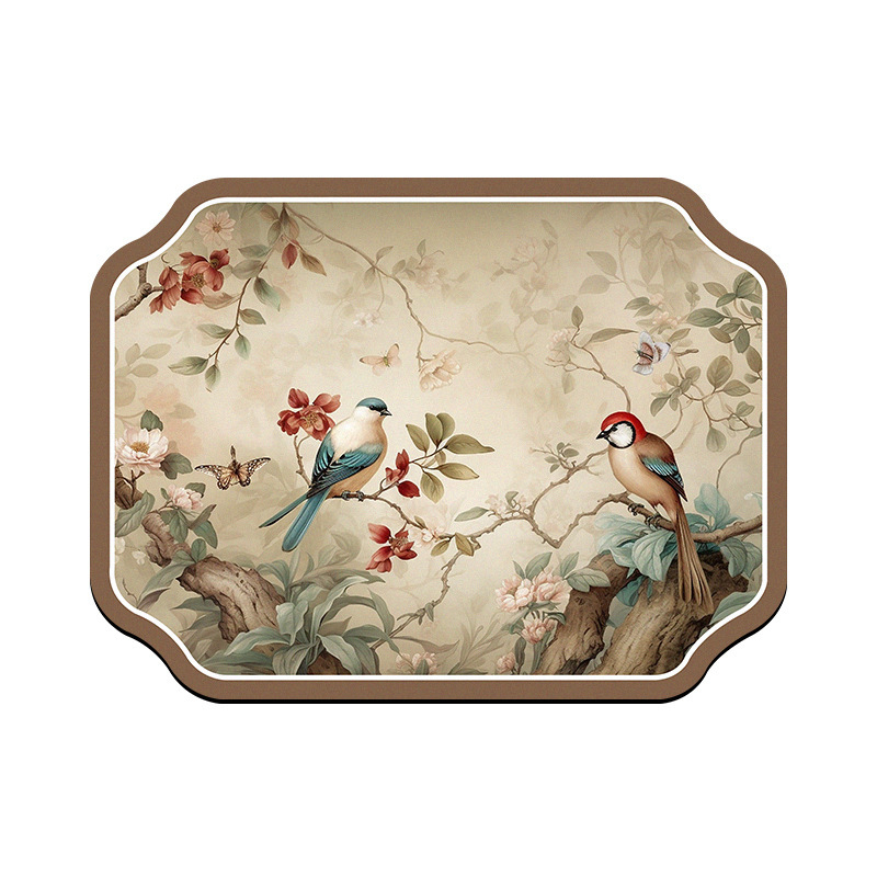 Кухненска подложка със специална форма от диатомитна глина, флорална шарка, абсорбираща, противохлъзгаща, дренажна, ръчно пране