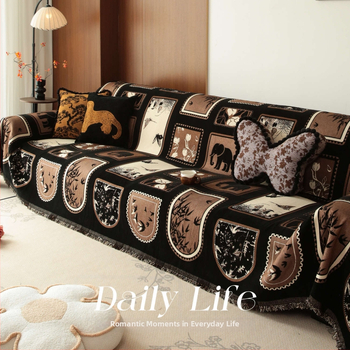 Chenille anyagú kanapévédő huzat szekcionált kanapéhoz, mediterrán stílus, pad-típusú, por- és macskakarcolás elleni védelem