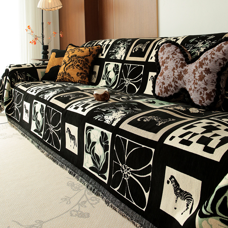 Chenille anyagú kanapévédő huzat szekcionált kanapéhoz, mediterrán stílus, pad-típusú, por- és macskakarcolás elleni védelem