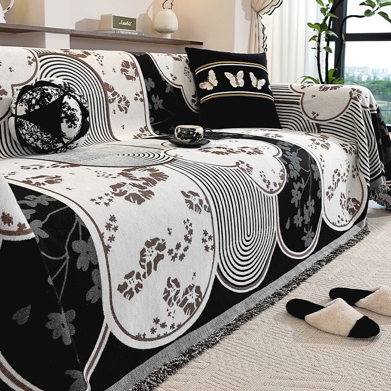 Chenille anyagú kanapévédő huzat szekcionált kanapéhoz, mediterrán stílus, pad-típusú, por- és macskakarcolás elleni védelem