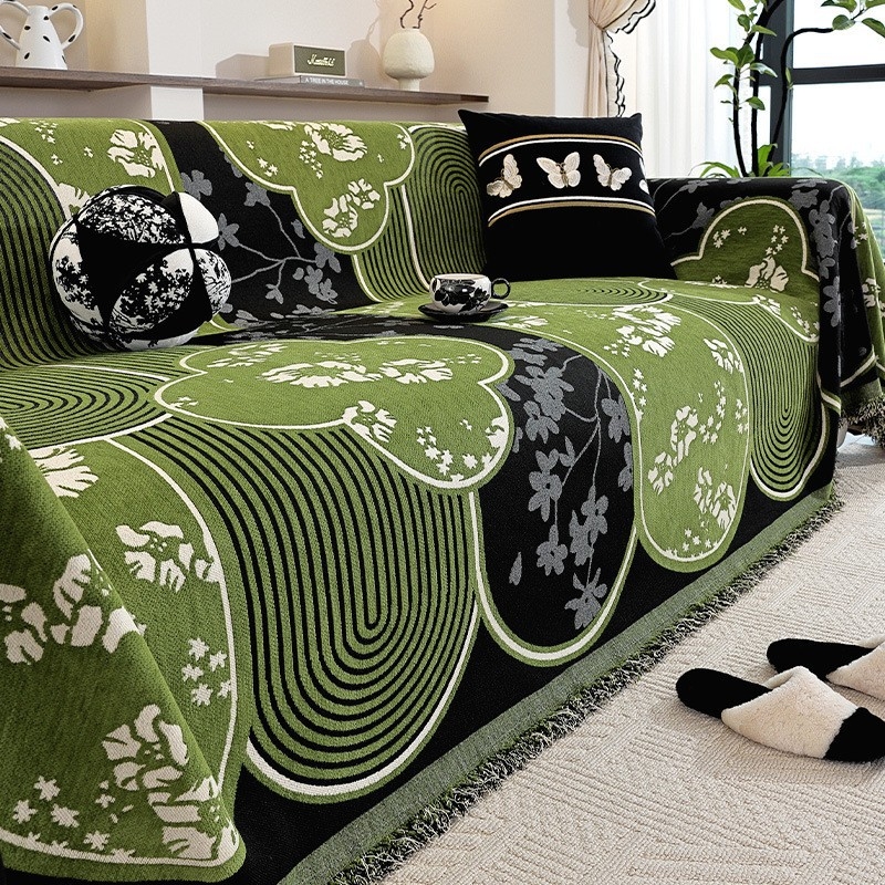 Chenille anyagú kanapévédő huzat szekcionált kanapéhoz, mediterrán stílus, pad-típusú, por- és macskakarcolás elleni védelem