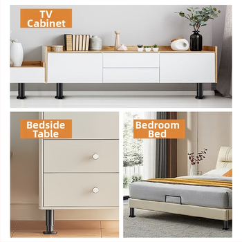 Liela pamatnes teleskopiskā kāja mēbelēm — piemērota gultai, skapim, TV statīvam un kafijas galdiņam; Materiāls: auksti valcēts tērauds; Stils: mūsdienīgs minimālisms; Ražošana: štancēšana/slīpēšana/polēšana