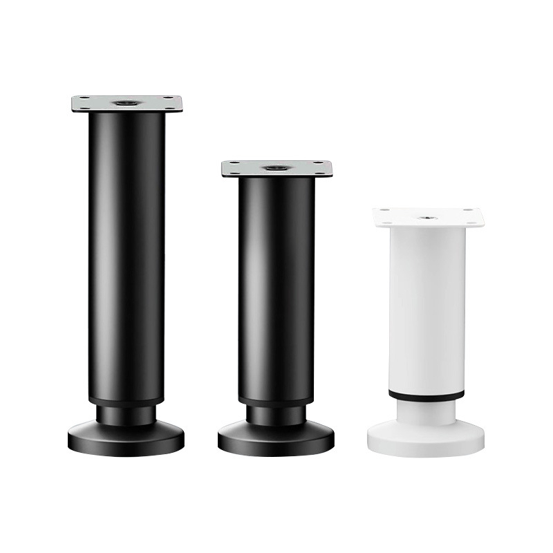 Liela pamatnes teleskopiskā kāja mēbelēm — piemērota gultai, skapim, TV statīvam un kafijas galdiņam; Materiāls: auksti valcēts tērauds; Stils: mūsdienīgs minimālisms; Ražošana: štancēšana/slīpēšana/polēšana