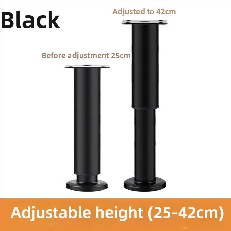 Liela pamatnes teleskopiskā kāja mēbelēm — piemērota gultai, skapim, TV statīvam un kafijas galdiņam; Materiāls: auksti valcēts tērauds; Stils: mūsdienīgs minimālisms; Ražošana: štancēšana/slīpēšana/polēšana