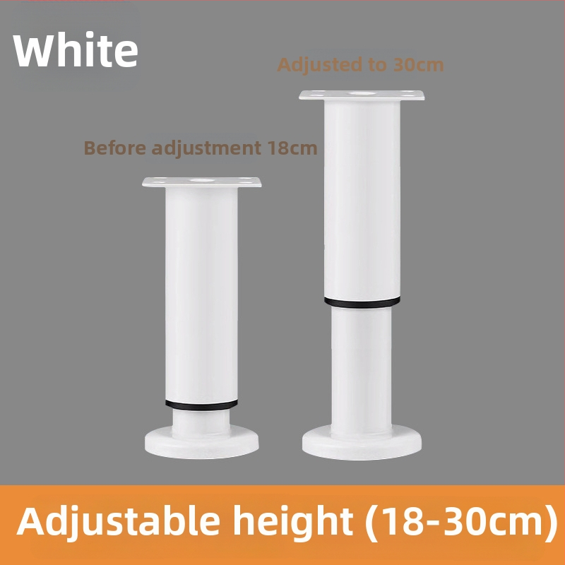 Liela pamatnes teleskopiskā kāja mēbelēm — piemērota gultai, skapim, TV statīvam un kafijas galdiņam; Materiāls: auksti valcēts tērauds; Stils: mūsdienīgs minimālisms; Ražošana: štancēšana/slīpēšana/polēšana