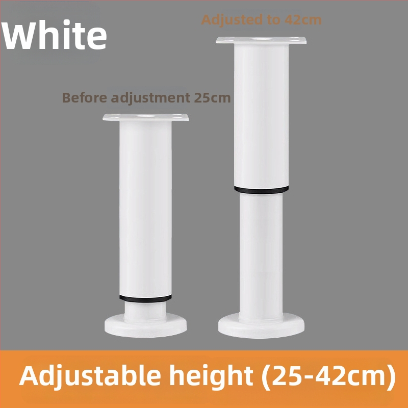 Liela pamatnes teleskopiskā kāja mēbelēm — piemērota gultai, skapim, TV statīvam un kafijas galdiņam; Materiāls: auksti valcēts tērauds; Stils: mūsdienīgs minimālisms; Ražošana: štancēšana/slīpēšana/polēšana