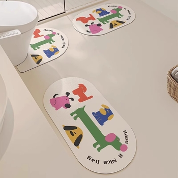 Diatomīta māla tualetes paklājiņš vannas istabai, mitrumu uzsūcošs, pretslīdēšana, ātri žūst, karikatūras raksts