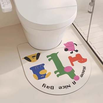 Diatomīta māla tualetes paklājiņš vannas istabai, mitrumu uzsūcošs, pretslīdēšana, ātri žūst, karikatūras raksts