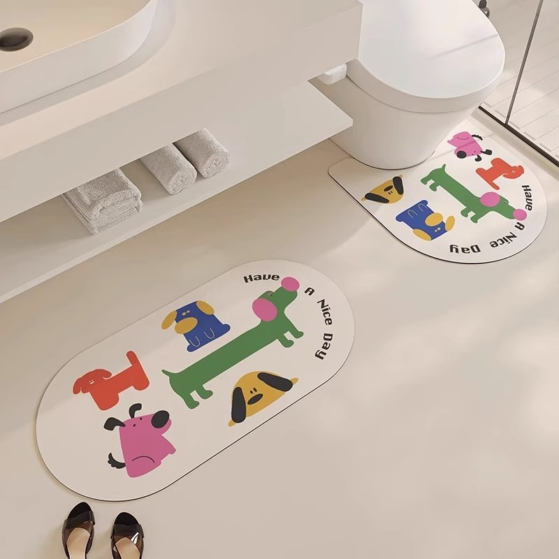 Diatomīta māla tualetes paklājiņš vannas istabai, mitrumu uzsūcošs, pretslīdēšana, ātri žūst, karikatūras raksts