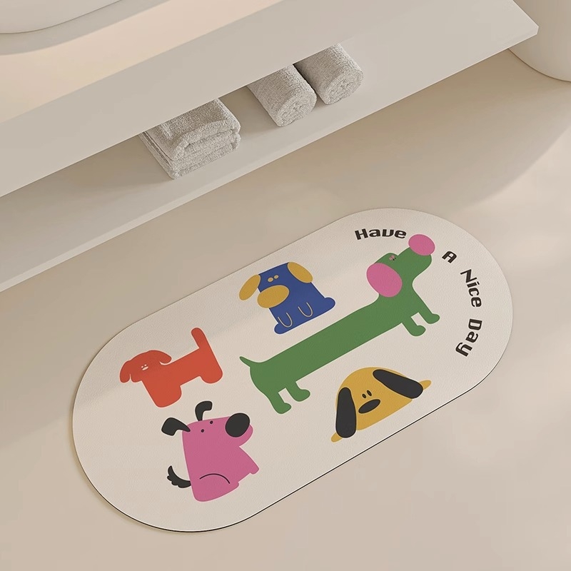 Diatomīta māla tualetes paklājiņš vannas istabai, mitrumu uzsūcošs, pretslīdēšana, ātri žūst, karikatūras raksts