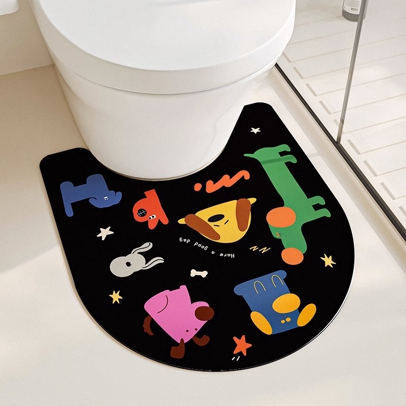 Diatomīta māla tualetes paklājiņš vannas istabai, mitrumu uzsūcošs, pretslīdēšana, ātri žūst, karikatūras raksts