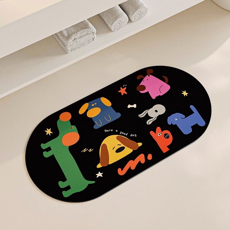 Diatomīta māla tualetes paklājiņš vannas istabai, mitrumu uzsūcošs, pretslīdēšana, ātri žūst, karikatūras raksts