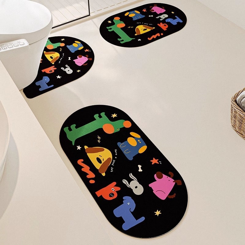 Diatomīta māla tualetes paklājiņš vannas istabai, mitrumu uzsūcošs, pretslīdēšana, ātri žūst, karikatūras raksts