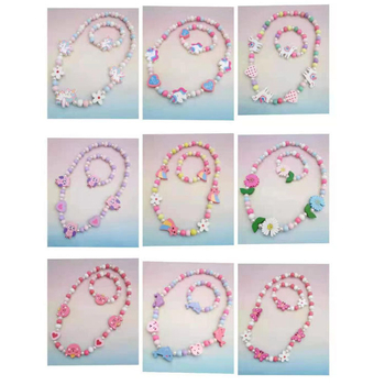 Bērnu koka pērlīšu kaklarota un rokassprādze komplekts, karikatūru dzīvnieku motīvi, bumbiņu ķēde, 6–10 gadu vecumam