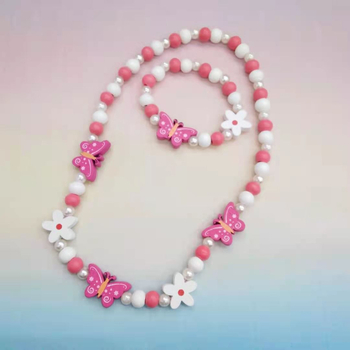 Bērnu koka pērlīšu kaklarota un rokassprādze komplekts, karikatūru dzīvnieku motīvi, bumbiņu ķēde, 6–10 gadu vecumam