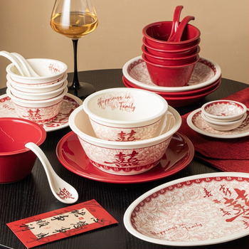 Tongfa keraminė valgio patiekalų rinkinys – dubenėliai ir lėkštės, apvalios formos, po glazūra, tinkamas mikrobangų krosnelėje, naujas Kinijos stilius