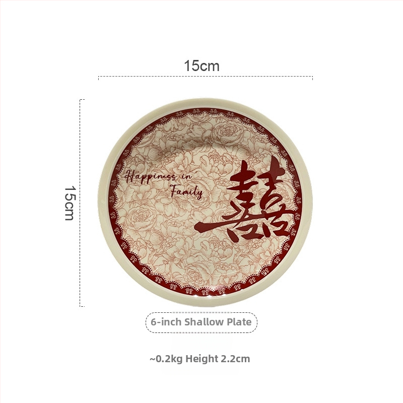 Tongfa keraminė valgio patiekalų rinkinys – dubenėliai ir lėkštės, apvalios formos, po glazūra, tinkamas mikrobangų krosnelėje, naujas Kinijos stilius