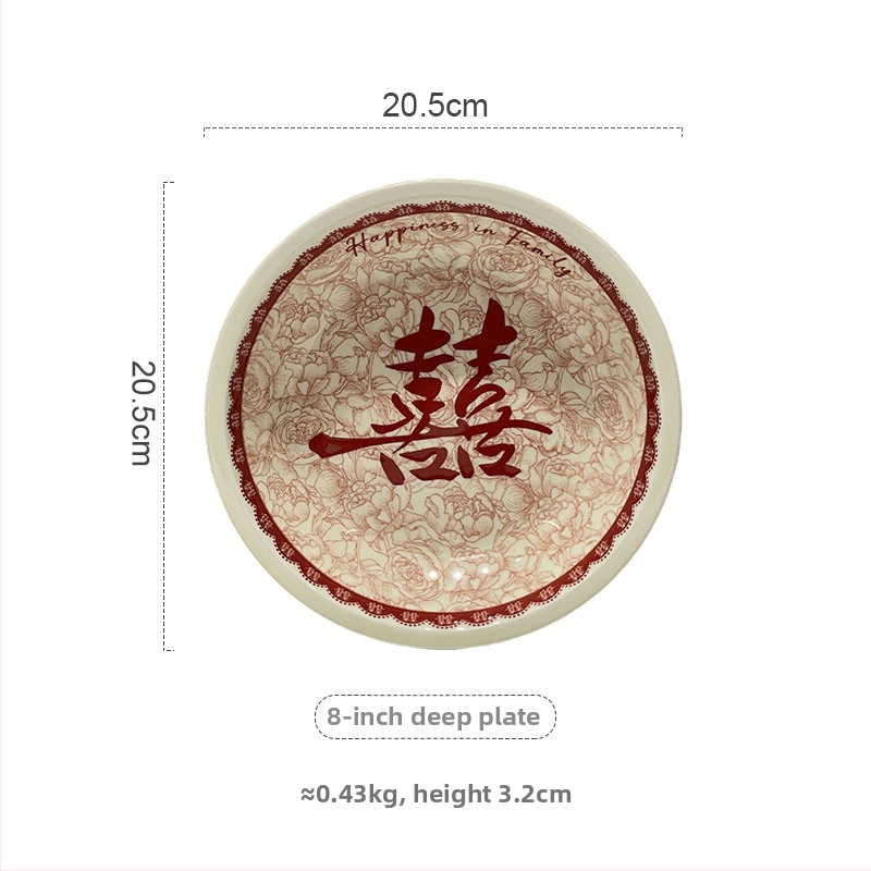 Tongfa keraminė valgio patiekalų rinkinys – dubenėliai ir lėkštės, apvalios formos, po glazūra, tinkamas mikrobangų krosnelėje, naujas Kinijos stilius