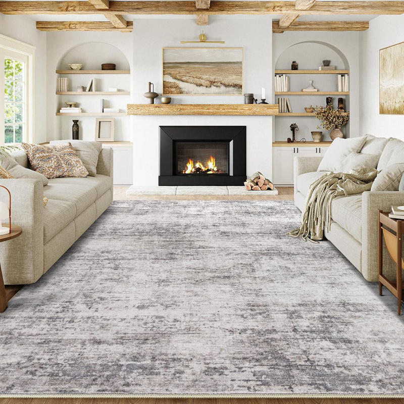 Nappali padlómatrac – poliészter, négyzetes alak, nyomtatott kivitel, absztrakt geometriai mintázat, skandináv stílus