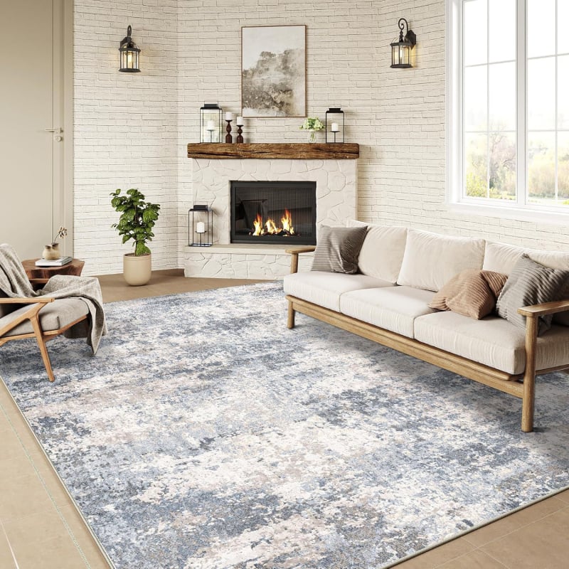 Nappali padlómatrac – poliészter, négyzetes alak, nyomtatott kivitel, absztrakt geometriai mintázat, skandináv stílus