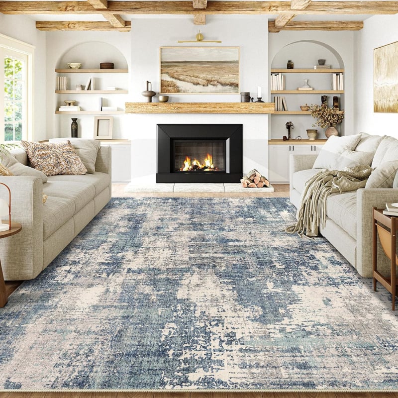 Nappali padlómatrac – poliészter, négyzetes alak, nyomtatott kivitel, absztrakt geometriai mintázat, skandináv stílus