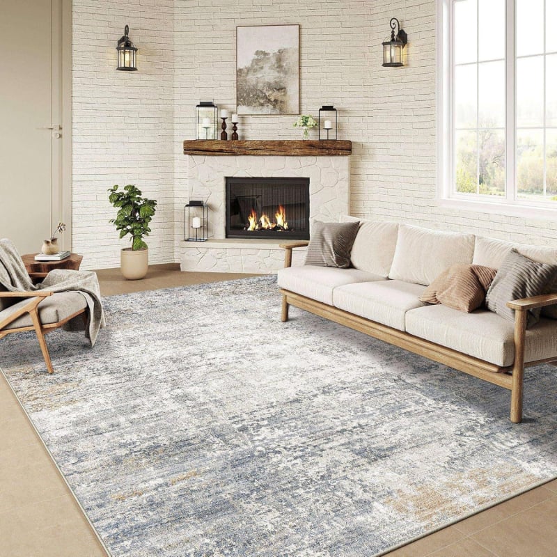 Nappali padlómatrac – poliészter, négyzetes alak, nyomtatott kivitel, absztrakt geometriai mintázat, skandináv stílus