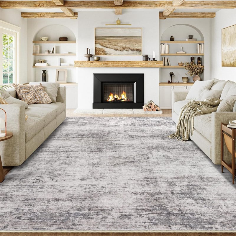 Nappali padlómatrac – poliészter, négyzetes alak, nyomtatott kivitel, absztrakt geometriai mintázat, skandináv stílus