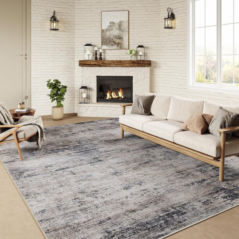 Nappali padlómatrac – poliészter, négyzetes alak, nyomtatott kivitel, absztrakt geometriai mintázat, skandináv stílus