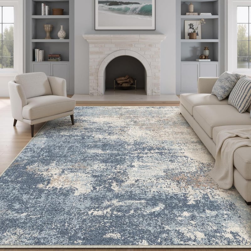 Nappali padlómatrac – poliészter, négyzetes alak, nyomtatott kivitel, absztrakt geometriai mintázat, skandináv stílus