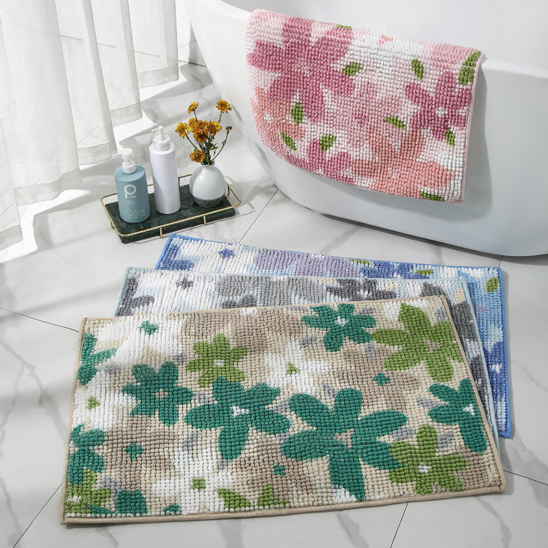Chenille nyomtatott padlómat fürdőszobához és bejárathoz, négyzetes, virágminta, testreszabható nyomat, gépi mosás