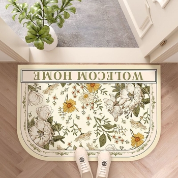 Fürdőszobai lábtörlő növény- és virágmintával, különleges alak, nyomtatott kivitel, vízzel mosható, alkalmas fürdőszobába és konyhába