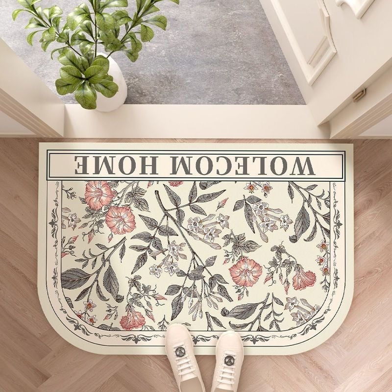 Fürdőszobai lábtörlő növény- és virágmintával, különleges alak, nyomtatott kivitel, vízzel mosható, alkalmas fürdőszobába és konyhába
