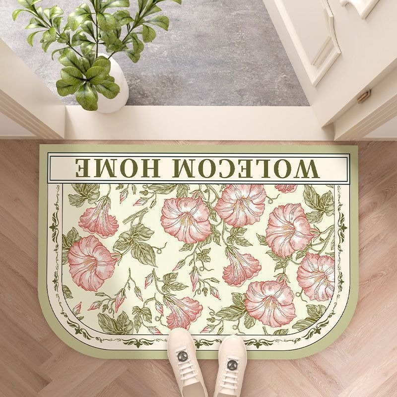 Fürdőszobai lábtörlő növény- és virágmintával, különleges alak, nyomtatott kivitel, vízzel mosható, alkalmas fürdőszobába és konyhába