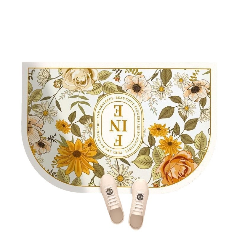 Fürdőszobai lábtörlő növény- és virágmintával, különleges alak, nyomtatott kivitel, vízzel mosható, alkalmas fürdőszobába és konyhába