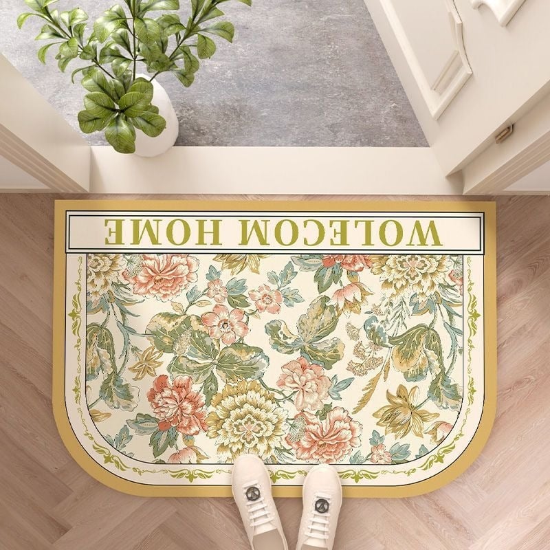 Fürdőszobai lábtörlő növény- és virágmintával, különleges alak, nyomtatott kivitel, vízzel mosható, alkalmas fürdőszobába és konyhába
