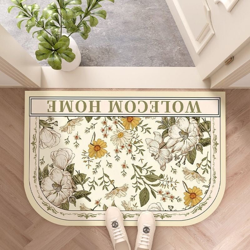 Fürdőszobai lábtörlő növény- és virágmintával, különleges alak, nyomtatott kivitel, vízzel mosható, alkalmas fürdőszobába és konyhába