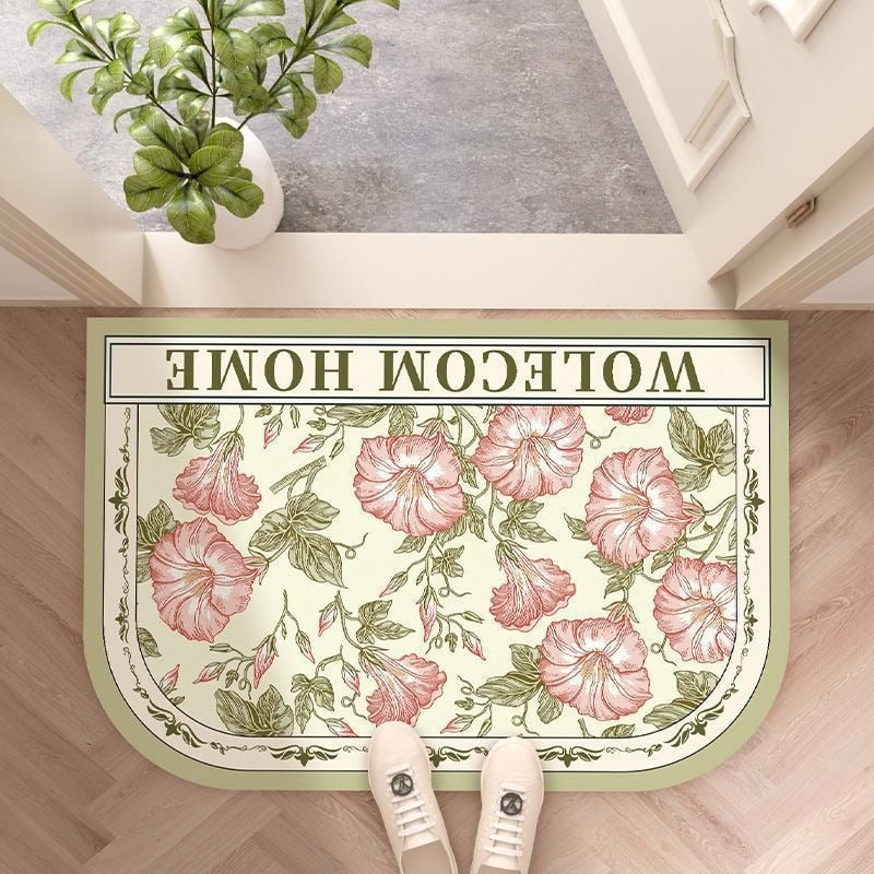 Fürdőszobai lábtörlő növény- és virágmintával, különleges alak, nyomtatott kivitel, vízzel mosható, alkalmas fürdőszobába és konyhába