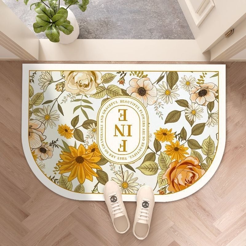Fürdőszobai lábtörlő növény- és virágmintával, különleges alak, nyomtatott kivitel, vízzel mosható, alkalmas fürdőszobába és konyhába