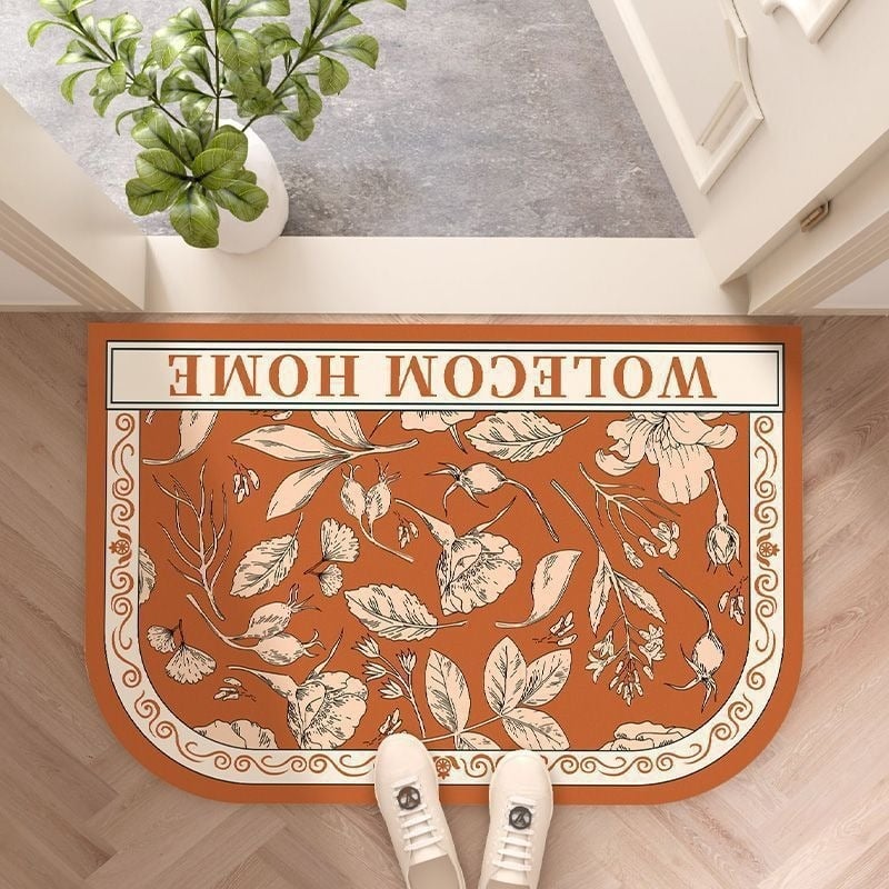 Fürdőszobai lábtörlő növény- és virágmintával, különleges alak, nyomtatott kivitel, vízzel mosható, alkalmas fürdőszobába és konyhába
