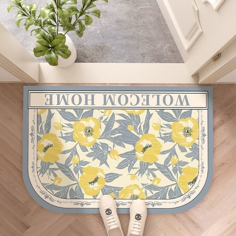 Fürdőszobai lábtörlő növény- és virágmintával, különleges alak, nyomtatott kivitel, vízzel mosható, alkalmas fürdőszobába és konyhába