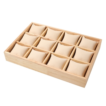 Drvena kutija za prikazivanje narukvica s mikrovlaknastim baršunom i jastučićem za satove/narukvice; mogućnost prilagodbe obrade