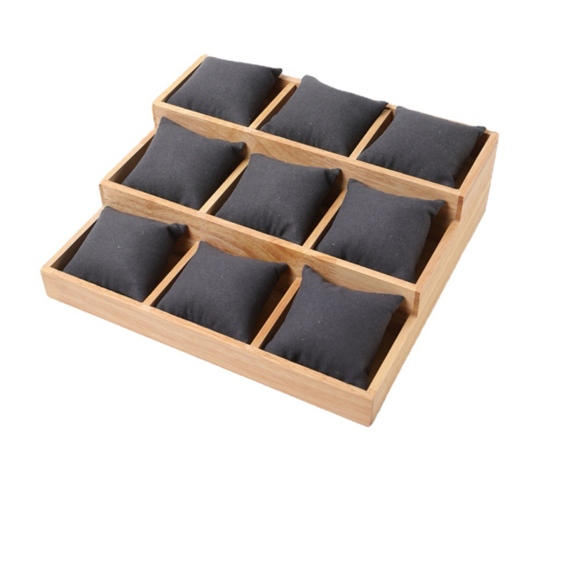 Drvena kutija za prikazivanje narukvica s mikrovlaknastim baršunom i jastučićem za satove/narukvice; mogućnost prilagodbe obrade