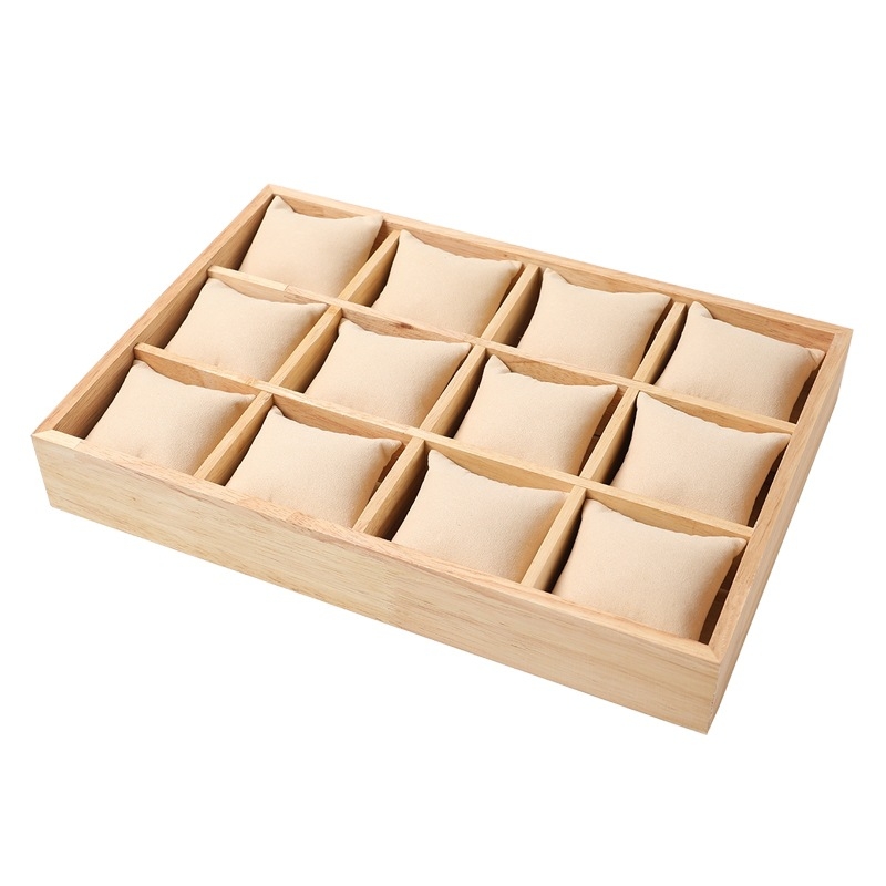 Drvena kutija za prikazivanje narukvica s mikrovlaknastim baršunom i jastučićem za satove/narukvice; mogućnost prilagodbe obrade