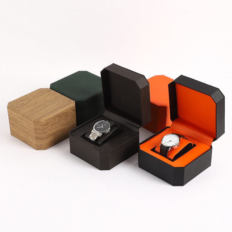 Осмоъгълна кутия за часовници от PU кожа с капак, дисплей за часовници и бижута