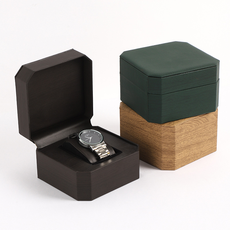 Осмоъгълна кутия за часовници от PU кожа с капак, дисплей за часовници и бижута
