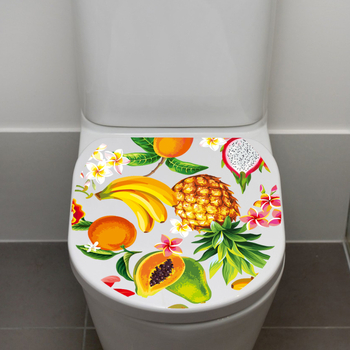 Wc sienas uzlīme – tropiska pludmales dekors, pašlīmējošs PVC, karikatūras stils, vannas istabai