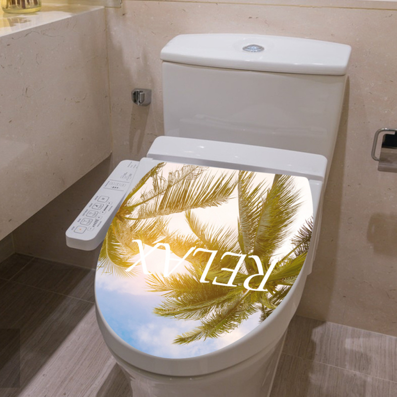 Wc sienas uzlīme – tropiska pludmales dekors, pašlīmējošs PVC, karikatūras stils, vannas istabai