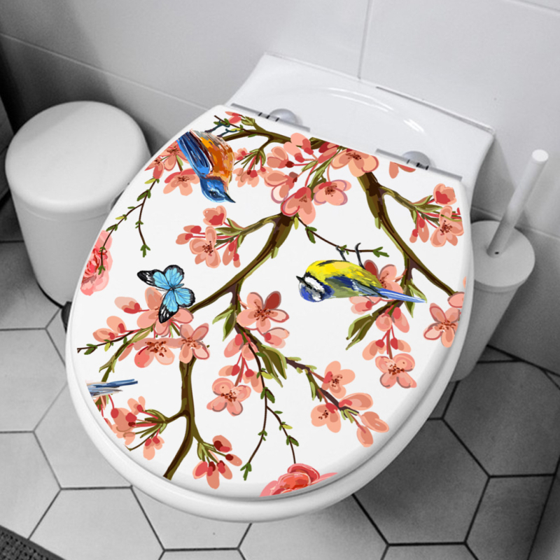 Wc sienas uzlīme – tropiska pludmales dekors, pašlīmējošs PVC, karikatūras stils, vannas istabai