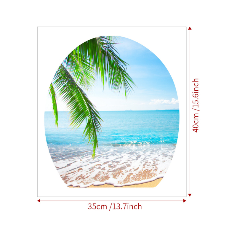 Wc sienas uzlīme – tropiska pludmales dekors, pašlīmējošs PVC, karikatūras stils, vannas istabai