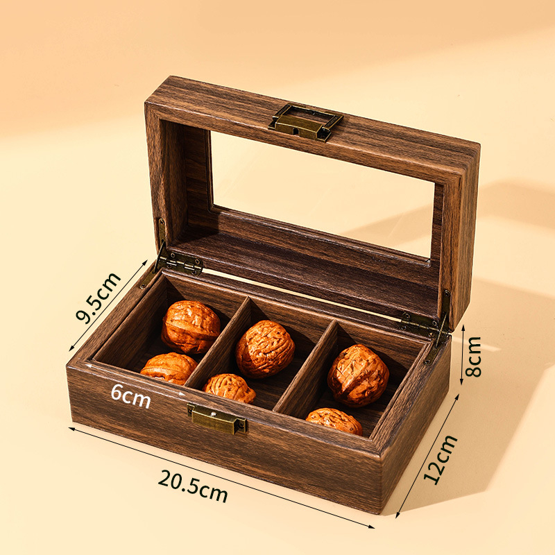 Kutija za nakit s vintage drvenim uzorkom i kožnim izgledom, kutija za skladištenje/izlaganje oraha i nakita, dekorativna glava lava, izložba Buddha perli; Materijal: Cortex.